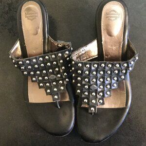 Harley Davidson thong sandals studded size is about a 9 to a 9.5  black